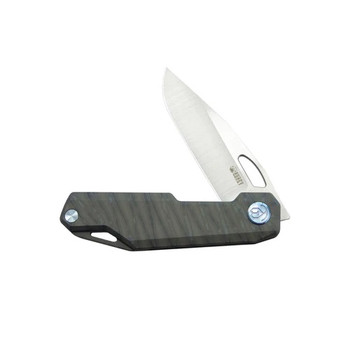 Kubey Verijero Folding Knife Flame Titanium Handle 14C28N Plain Edge Belt Satin Finish KB340C