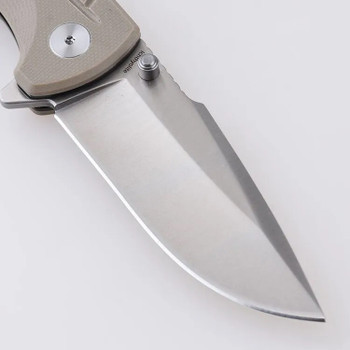 Discontinued Shieldon Bard Ichthyolite Folding Knife Beige G10 Handle 7Cr17MoV Harpoon Point Plain Edge Satin Finish 2307C