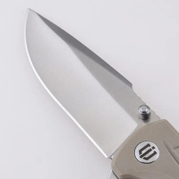 Discontinued Shieldon Bard Ichthyolite Folding Knife Beige G10 Handle 7Cr17MoV Harpoon Point Plain Edge Satin Finish 2307C