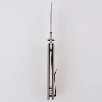 Discontinued Shieldon Bard Ichthyolite Folding Knife Beige G10 Handle 7Cr17MoV Harpoon Point Plain Edge Satin Finish 2307C