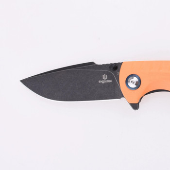 Discontinued Shieldon Folding Knife Orange G10 Handle D2 Harpoon Point Plain Edge Black Stonewash Finish 7070G2