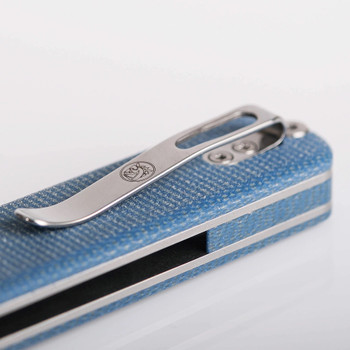 Vosteed Corgi Folding Knife Blue Micarta Handle 14C28N Sheepsfoot Plain Edge Satin Finish A0725