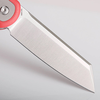 Vosteed Corgi Button Lock Folding Knife Red Micarta Handle 14C28N Drop Point Plain Edge Satin Finish A0726