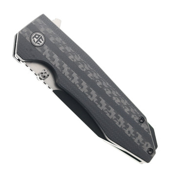 Petrified Fish Mocado Folding Knife Carbon Fiber/Black G10 Handle K110 Plain Edge Black Stonewash Finish P08-CDW