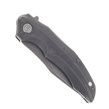 Petrified Fish Hairtail Folding Knife Black Carbon Fiber Handle K110 Plain Edge Gray Stonewash Finish P10-CGAW