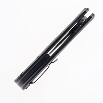 Petrified Fish Hairtail Folding Knife Black Carbon Fiber Handle K110 Plain Edge Gray Stonewash Finish P10-CGAW