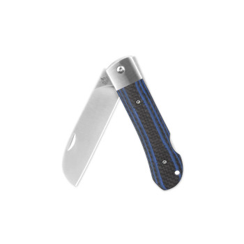 QSP Worker Folding Knife Blue G10/Carbon Fiber Handle N690 Sheepsfoot Plain Edge QSP128-D