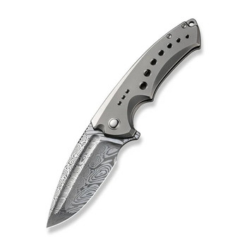 WE Nexusia Folding Knife Titanium Handle Damasteel Plain Edge Limited Edition 22044-DS1