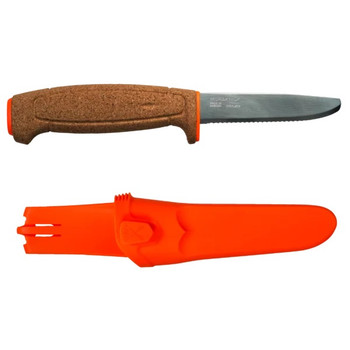 Mora Floating Fixed Blade Knife Cork Handle Orange Sheath Serrated Edge 13131