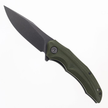 Petrified Fish Hairtail Folding Knife Green Micarta Handle K110 Plain Edge Gray Stonewash Finish P10-GRMGAW