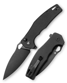 Trivisa Corvus-03N Button Lock Folding Knife Black Micarta Handle