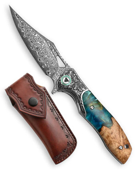 Trivisa Apus-07L Liner Lock Fixed Blade Knife Steel/Resin Wood Handle Damascus Plain Edge YZ02-LRW-D/P