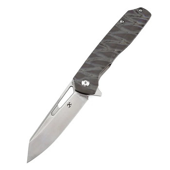 Discontinued Kansept Shard Folding Knife Tiger Stripe Flame Titanium Handle S35VN Reverse Tanto Plain Edge Satin Finish K1006A15