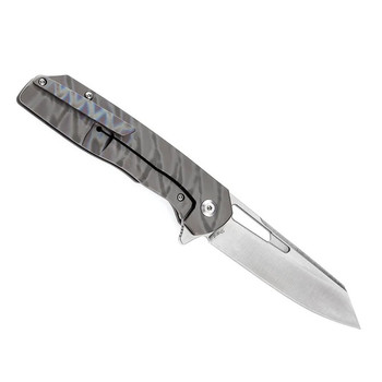 Discontinued Kansept Shard Folding Knife Tiger Stripe Flame Titanium Handle S35VN Reverse Tanto Plain Edge Satin Finish K1006A15