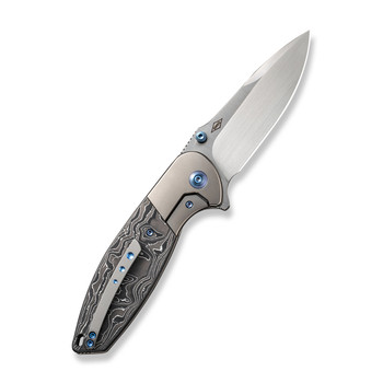 WE Nitro OG Folding Knife Gray/Black/White Titanium Aluminum Foil/Carbon Fiber Handle 20CV Drop Point Plain Edge Hand Rubbed Satin Finish WE23035-3