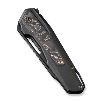 WE Falcaria Folding Knife Black/Copper Titanium Copper Foil Carbon Fiber Handle 20CV Wharncliffe Plain Edge Black Stonewash Finish WE23012B-2