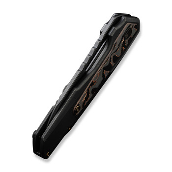 WE Falcaria Folding Knife Black/Copper Titanium Copper Foil Carbon Fiber Handle 20CV Wharncliffe Plain Edge Black Stonewash Finish WE23012B-2