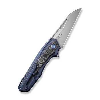 WE Falcaria Folding Knife Blue/Black/White Titanium Aluminum Foil Carbon Fiber Handle 20CV Wharncliffe Plain Edge Hand Rubbed Satin Finish WE23012B-3