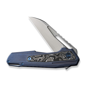 WE Falcaria Folding Knife Blue/Black/White Titanium Aluminum Foil Carbon Fiber Handle 20CV Wharncliffe Plain Edge Hand Rubbed Satin Finish WE23012B-3
