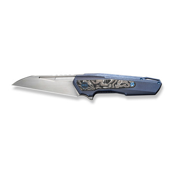 WE Falcaria Folding Knife Blue/Black/White Titanium Aluminum Foil Carbon Fiber Handle 20CV Wharncliffe Plain Edge Hand Rubbed Satin Finish WE23012B-3