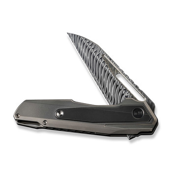 WE Falcaria Folding Knife Polished Bead Blast/Gray Titanium Handle Damasteel Wharncliffe Plain Edge WE23012B-DS1