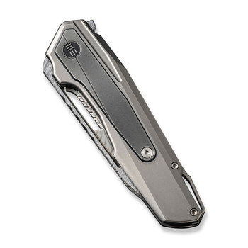 WE Falcaria Folding Knife Polished Bead Blast/Gray Titanium Handle Damasteel Wharncliffe Plain Edge WE23012B-DS1