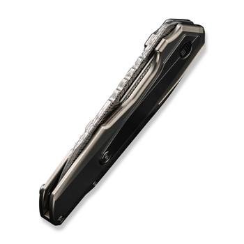 WE Falcaria Folding Knife Polished Bead Blast/Gray Titanium Handle Damasteel Wharncliffe Plain Edge WE23012B-DS1
