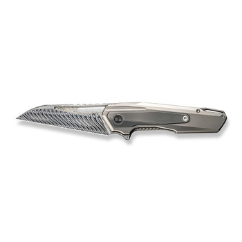 WE Falcaria Folding Knife Polished Bead Blast/Gray Titanium Handle Damasteel Wharncliffe Plain Edge WE23012B-DS1