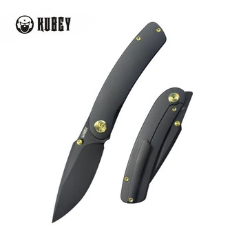 Kubey Momentum Frame Lock Folding Knife Black Titanium Handle M390 Plain Edge Blackwash Finish KB386B