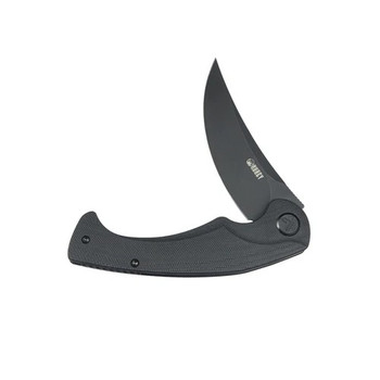 Kubey Scimitar Liner Lock Folding Knife Black G10 Handle 14C28N Plain Edge Blackwash Finish KU173L