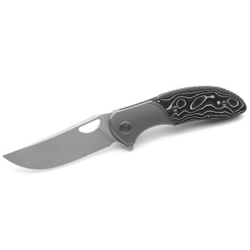 Miguron Dromos Folding Knife Titanium/Silver Carbon Fiber Handle M390 Plain Edge Ground Rubbed Satin Finish MGR-611BK