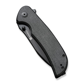Sencut Borzam Folding Knife Black Canvas Micarta Handle 9Cr18MoV Drop Point Plain Black Blade S23077-3 Sencut Borzam Folding Knife Black Canvas Micarta Handle 9Cr18MoV Drop Point Plain Black Blade S23077-3