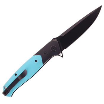 Bestech Swordfish Folding Knife Black/Light Blue G10 Handle 14C28N Plain Edge Black PVD Finish BG62E