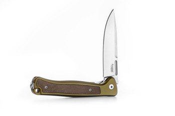 Lion Steel Skinny Folding Knife Green Aluminum Handle Magnacut Plain Edge Stonewash Finish SK01A-GS