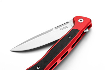 Lion Steel Skinny Folding Knife Red/Black Aluminum Handle Magnacut Plain Edge Stonewash Finish LS-SK01A-RS