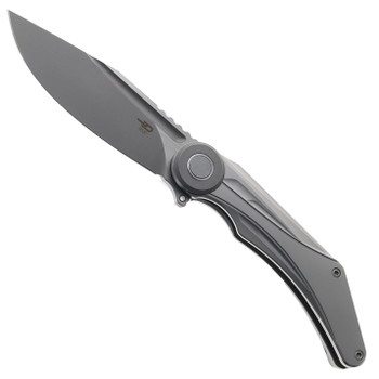 Bestech Seraph Folding Knife Grey Titanium Handle M390 Plain Edge Dark Beadblast/Flat Satin Finish BT2403A