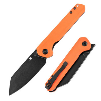 Kansept Bulldozer Folding Knife Orange G10 Handle D2 Drop Point Plain Black Titanium Coated Blade