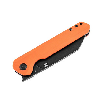 Kansept Bulldozer Folding Knife Orange G10 Handle D2 Drop Point Plain Black Titanium Coated Blade