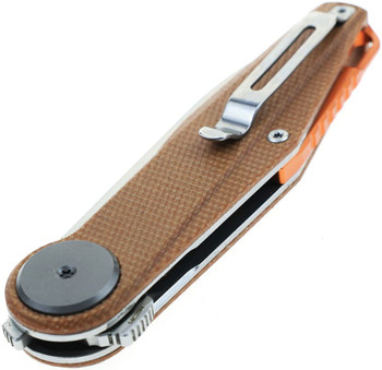 Defcon JK Series Button Lock Folding Knife Brown Canvas Micarta Handle 14C28N Plain Edge Satin Finish TF6010BR