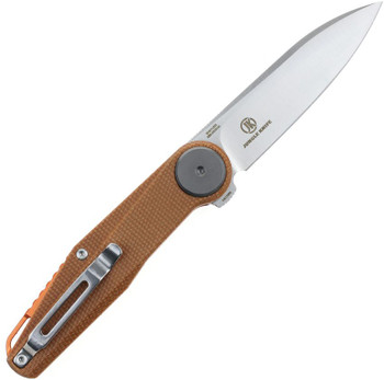 Defcon JK Series Button Lock Folding Knife Brown Canvas Micarta Handle 14C28N Plain Edge Satin Finish TF6010BR