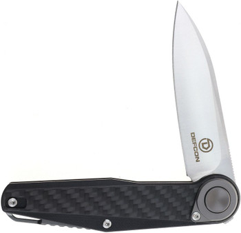 Defcon JK Series Button Lock Folding Knife Black Carbon Fiber Handle 14C28N Plain Edge Satin Finish