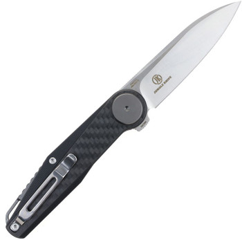 Defcon JK Series Button Lock Folding Knife Black Carbon Fiber Handle 14C28N Plain Edge Satin Finish