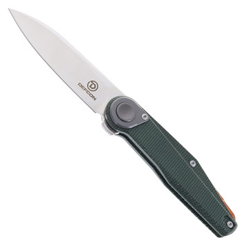 Defcon JK Series Button Lock Folding Knife OD Green Micarta Handle 14C28N Plain Edge Satin Finish