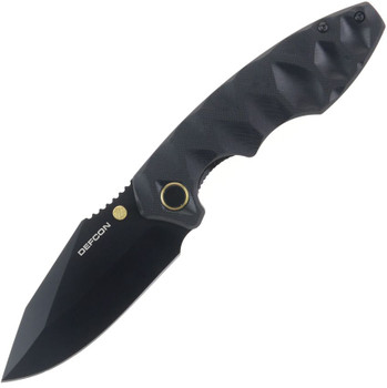 Defcon Liner Lock Folding Knife Black Sculpted G10 Handle 14C28N Plain Black Blade TD004F-2