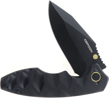 Defcon Liner Lock Folding Knife Black Sculpted G10 Handle 14C28N Plain Black Blade TD004F-2
