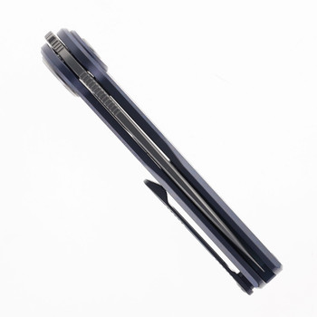 Defcon Button Lock Folding Knife Ocean Blue Titanium Handle M390 Drop Point Plain Edge Satin Silver Finish TF9617-1