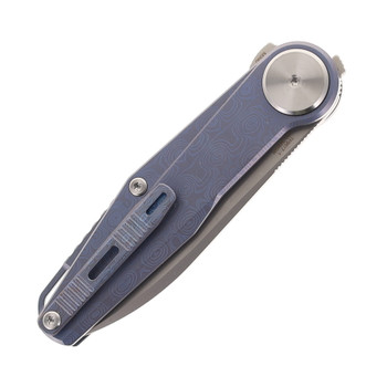 Defcon Button Lock Folding Knife Ocean Blue Titanium Handle M390 Drop Point Plain Edge Satin Silver Finish TF9617-1