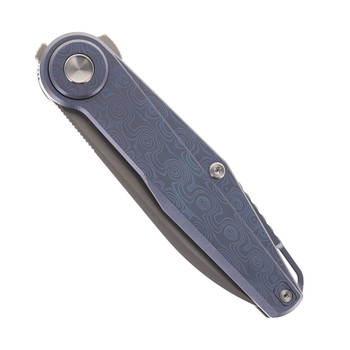 Defcon Button Lock Folding Knife Ocean Blue Titanium Handle M390 Drop Point Plain Edge Satin Silver Finish TF9617-1