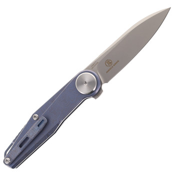Defcon Button Lock Folding Knife Ocean Blue Titanium Handle M390 Drop Point Plain Edge Satin Silver Finish TF9617-1