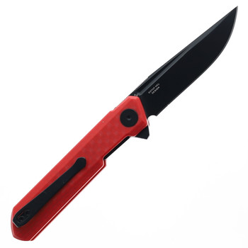 Bestech Mini Dundee Folding Knife Red G10 Handle D2 Plain Black Blade BMK03N